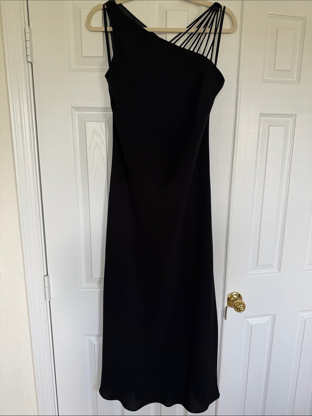 Jones Wear Dress Black Asymmetrical One Shoulder Strappy Midi Dress Size 8